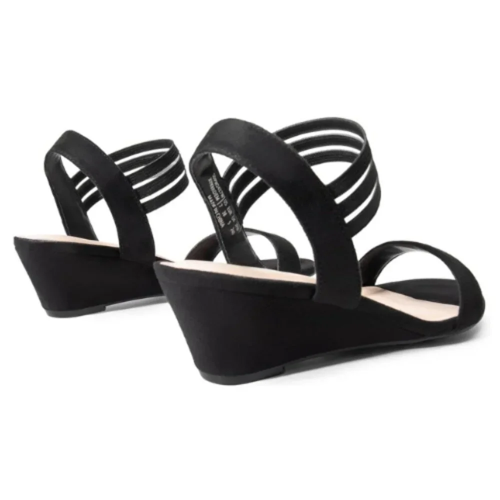 DREAM PAIRS Womens Low Wedge Sandals Slip On Ankle Strap Casual Black Size 8.5M